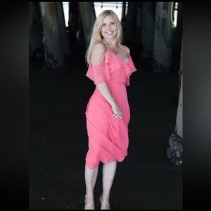 Pink Off-Shoulder Wrap Dress